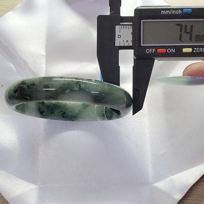 Yingmart 65mm PNJ Certified Natural Color Black Dark Green White Natural Jadeite Jade Bangle Bracelet, Real Gemstone Gift for Her Mom Sister