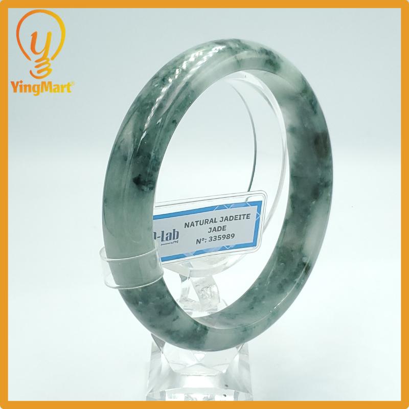 Yingmart 65mm PNJ Certified Natural Color Black Dark Green White Natural Jadeite Jade Bangle Bracelet, Real Gemstone Gift for Her Mom Sister