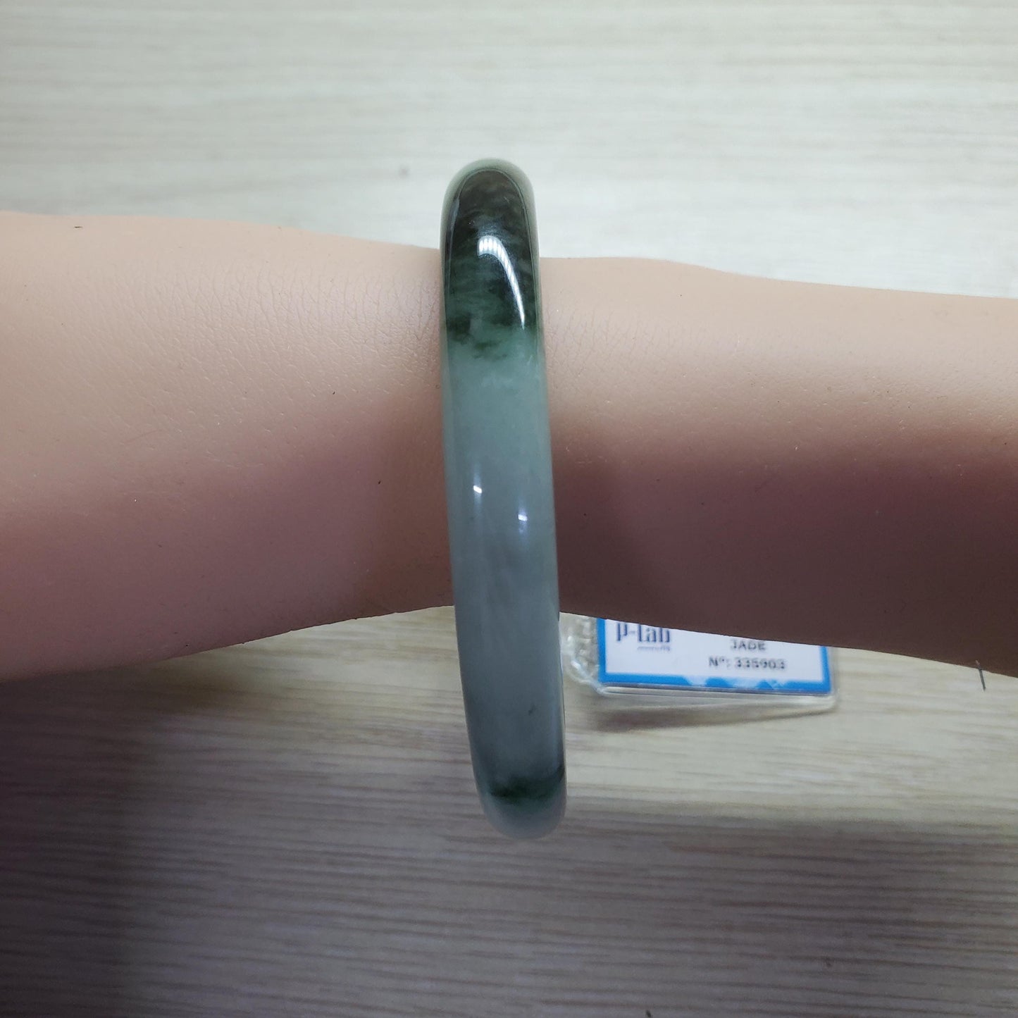 Yingmart 58mm PNJ Certified Natural Color Black Green White Natural Jadeite Jade Bangle Bracelet, Real Gemstone Gift for Her Mom Sister