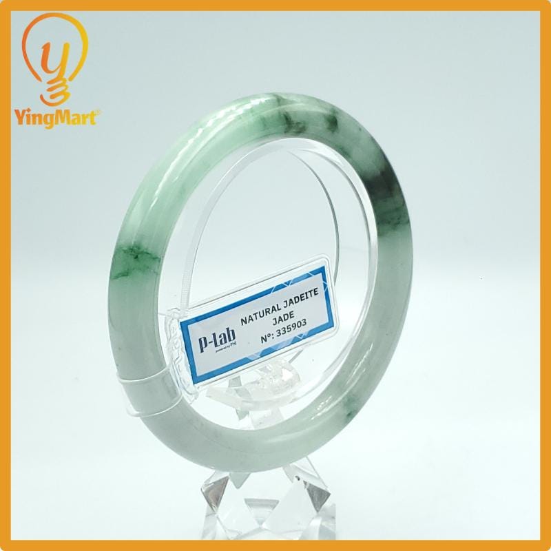 Yingmart 58mm PNJ Certified Natural Color Black Green White Natural Jadeite Jade Bangle Bracelet, Real Gemstone Gift for Her Mom Sister
