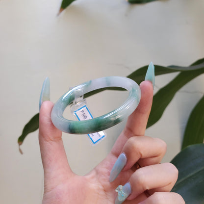 Yingmart 53mm PNJ Certified Natural Color Dark Green Green White Natural Jadeite Jade Bangle Bracelet, Real Gemstone Gift for Her Mom Sister