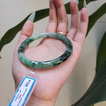 Yingmart 59mm PNJ Certified Natural Color Dark Green Grey White Natural Jadeite Jade Bangle Bracelet, Real Gemstone Gift for Her Mom Sister