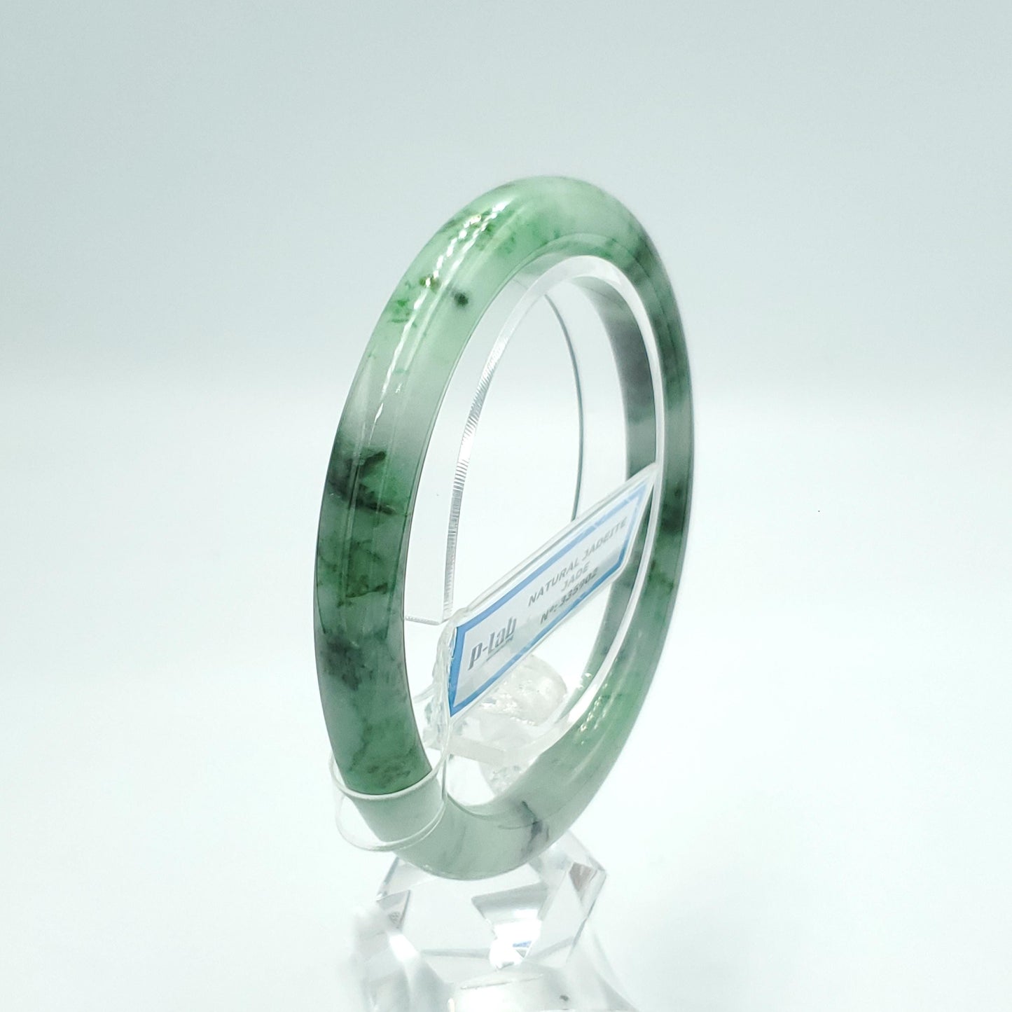 Yingmart 59mm PNJ Certified Natural Color Dark Green Grey White Natural Jadeite Jade Bangle Bracelet, Real Gemstone Gift for Her Mom Sister