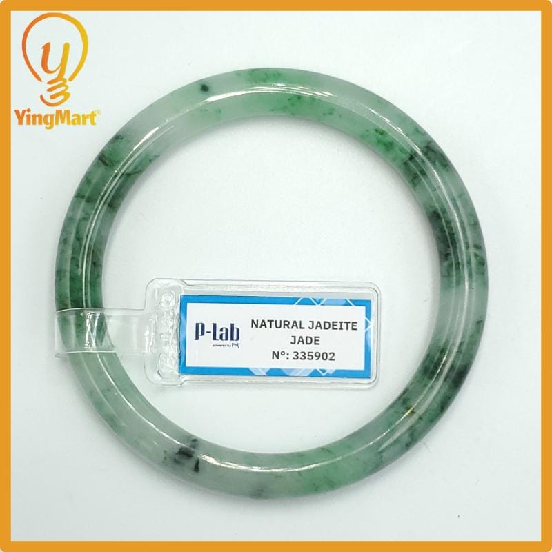 Yingmart 59mm PNJ Certified Natural Color Dark Green Grey White Natural Jadeite Jade Bangle Bracelet, Real Gemstone Gift for Her Mom Sister