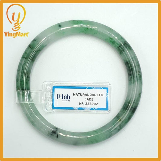 Yingmart 59mm PNJ Certified Natural Color Dark Green Grey White Natural Jadeite Jade Bangle Bracelet, Real Gemstone Gift for Her Mom Sister