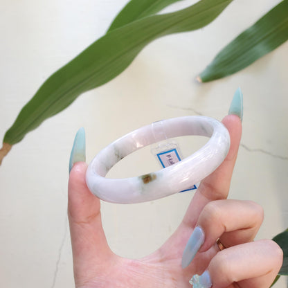 Yingmart 65mm PNJ Certified Natural Color White Green Natural Jadeite Jade Bangle Bracelet, Real Gemstone Gift for Her Mom Grandma Sister