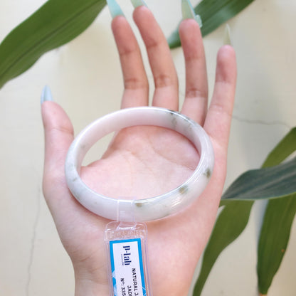Yingmart 65mm PNJ Certified Natural Color White Green Natural Jadeite Jade Bangle Bracelet, Real Gemstone Gift for Her Mom Grandma Sister