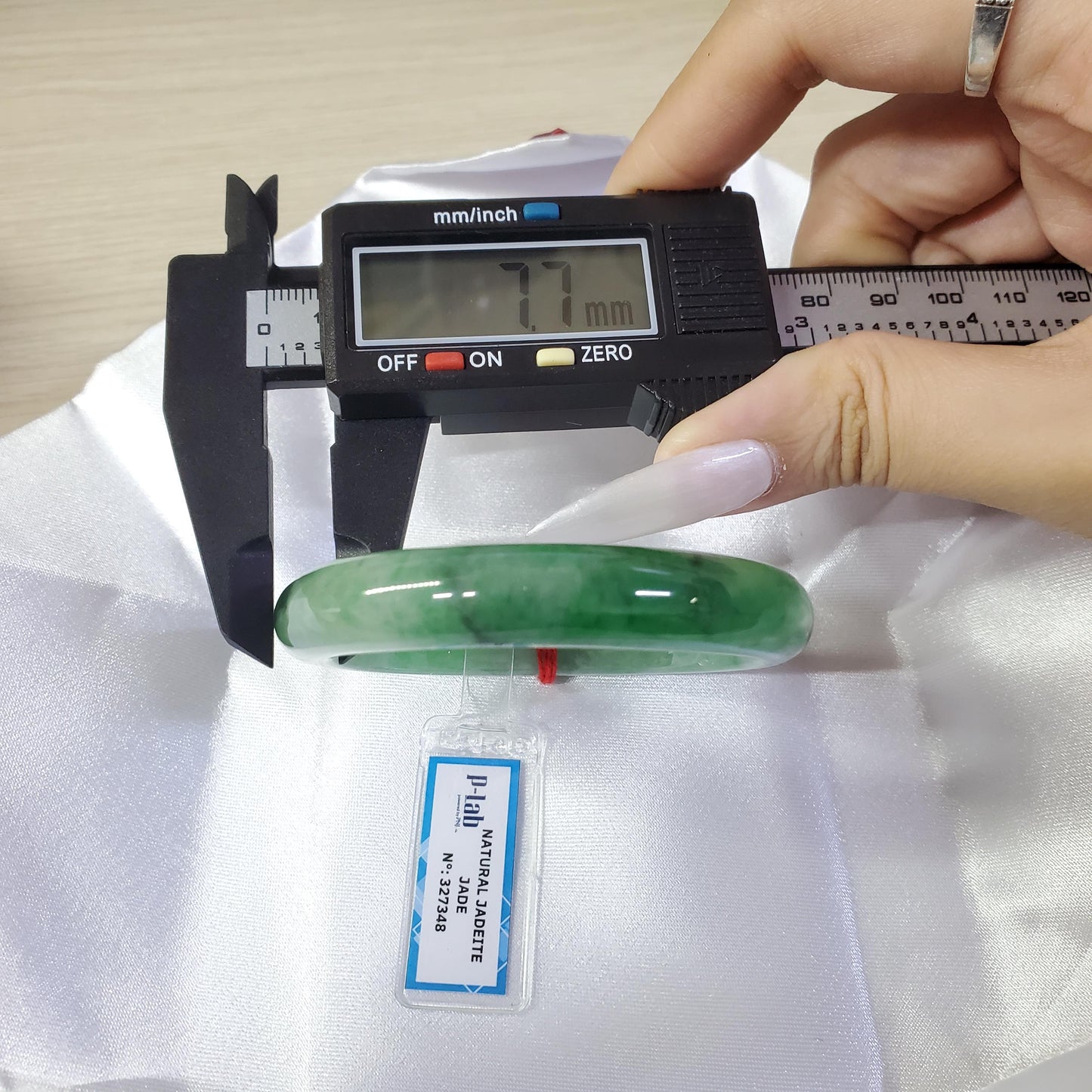 Yingmart 54mm PNJ Certified Natural Color Green White  Natural Jadeite Jade Bangle Bracelet, Real Gemstone Gift for Her Mom Sister Grandma
