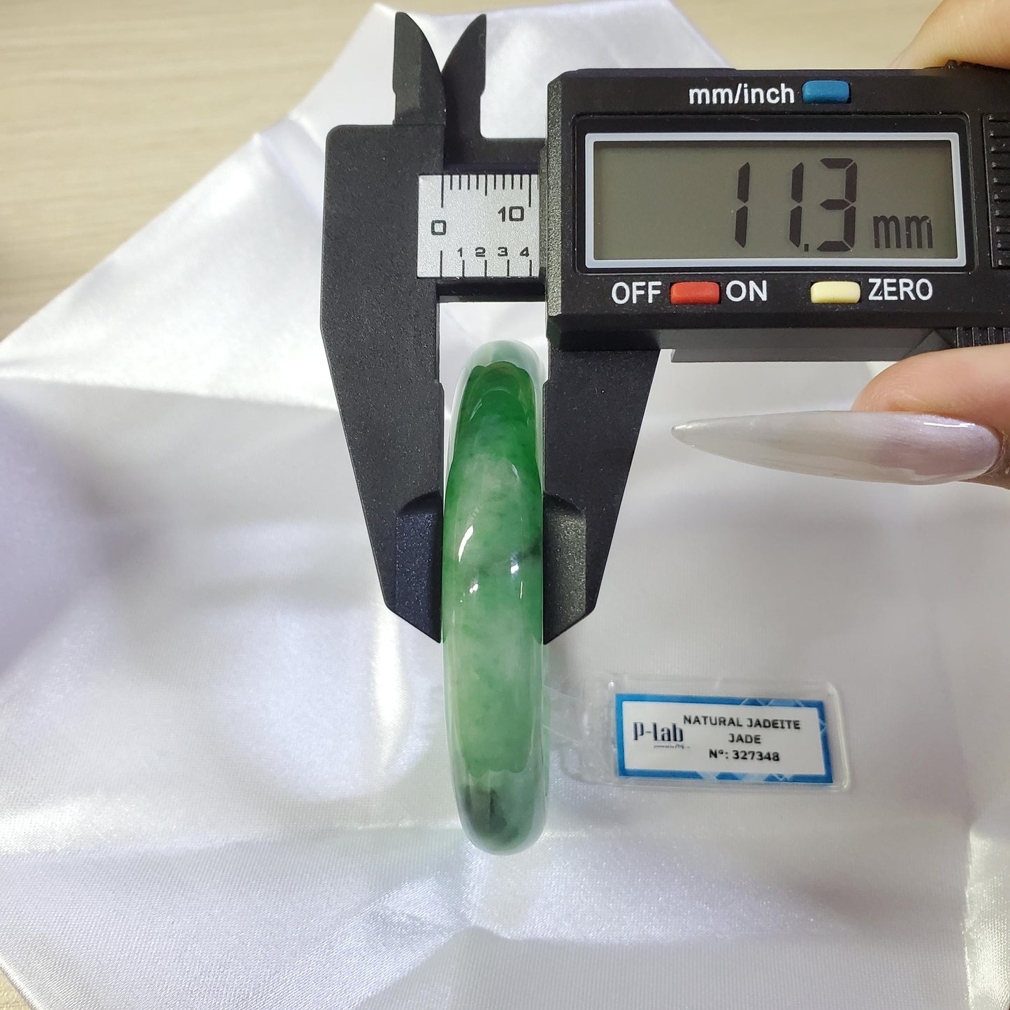 Yingmart 54mm PNJ Certified Natural Color Green White  Natural Jadeite Jade Bangle Bracelet, Real Gemstone Gift for Her Mom Sister Grandma