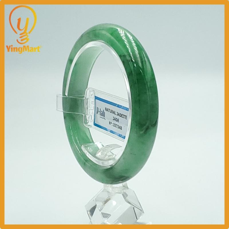 Yingmart 54mm PNJ Certified Natural Color Green White  Natural Jadeite Jade Bangle Bracelet, Real Gemstone Gift for Her Mom Sister Grandma
