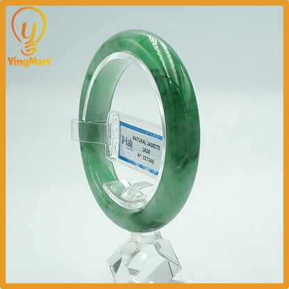 Yingmart 54mm PNJ Certified Natural Color Green White  Natural Jadeite Jade Bangle Bracelet, Real Gemstone Gift for Her Mom Sister Grandma