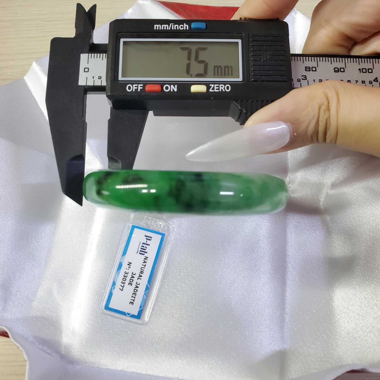 Yingmart 52mm PNJ Certified Natural Color Green White  Natural Jadeite Jade Bangle Bracelet, Real Gemstone Gift for Her Mom Sister Grandma
