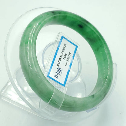 Yingmart 52mm PNJ Certified Natural Color Green White  Natural Jadeite Jade Bangle Bracelet, Real Gemstone Gift for Her Mom Sister Grandma