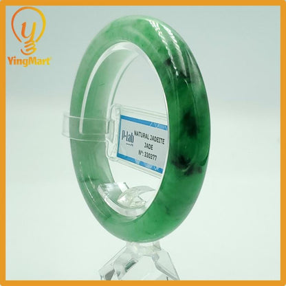 Yingmart 52mm PNJ Certified Natural Color Green White  Natural Jadeite Jade Bangle Bracelet, Real Gemstone Gift for Her Mom Sister Grandma