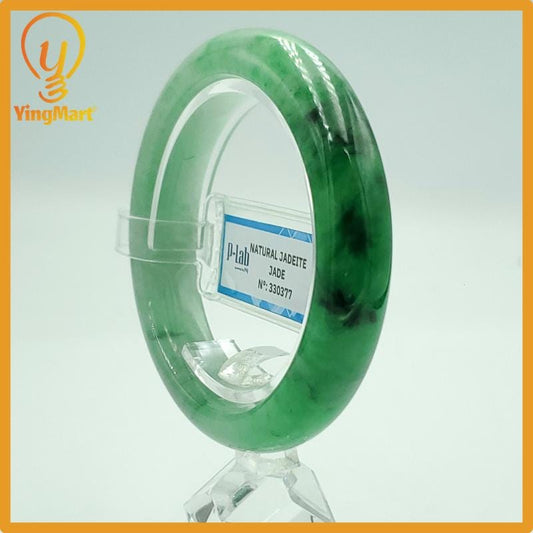 Yingmart 52mm PNJ Certified Natural Color Green White  Natural Jadeite Jade Bangle Bracelet, Real Gemstone Gift for Her Mom Sister Grandma