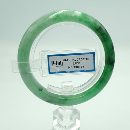 Yingmart 52mm PNJ Certified Natural Color Green White  Natural Jadeite Jade Bangle Bracelet, Real Gemstone Gift for Her Mom Sister Grandma