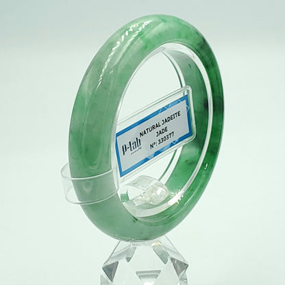 Yingmart 52mm PNJ Certified Natural Color Green White  Natural Jadeite Jade Bangle Bracelet, Real Gemstone Gift for Her Mom Sister Grandma