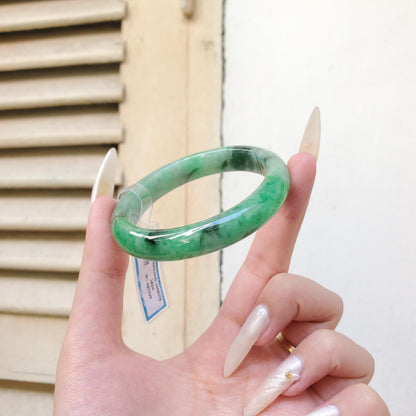 Yingmart 54mm PNJ Certified Natural Color Green White  Natural Jadeite Jade Bangle Bracelet, Real Gemstone Gift for Her Mom Sister Grandma