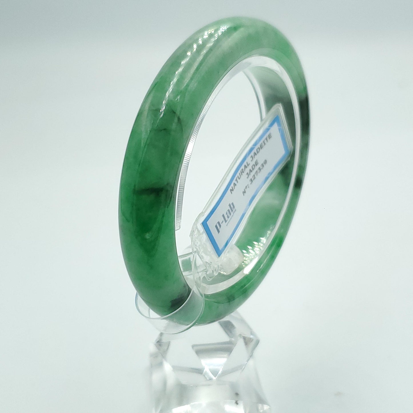 Yingmart 54mm PNJ Certified Natural Color Green White  Natural Jadeite Jade Bangle Bracelet, Real Gemstone Gift for Her Mom Sister Grandma