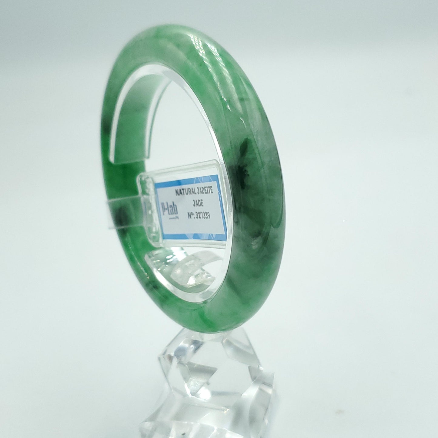 Yingmart 54mm PNJ Certified Natural Color Green White  Natural Jadeite Jade Bangle Bracelet, Real Gemstone Gift for Her Mom Sister Grandma
