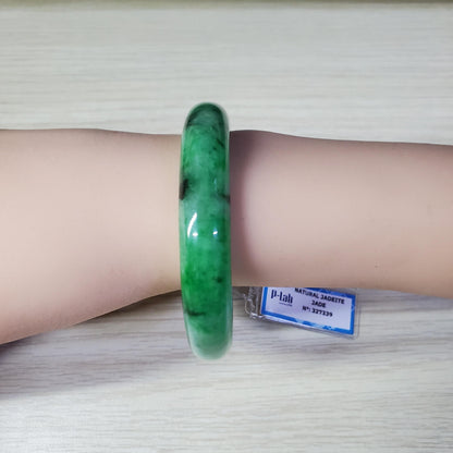Yingmart 54mm PNJ Certified Natural Color Green White  Natural Jadeite Jade Bangle Bracelet, Real Gemstone Gift for Her Mom Sister Grandma