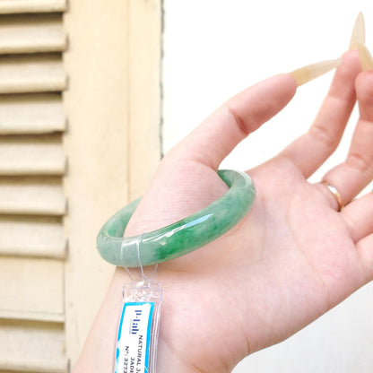 Yingmart 55mm PNJ Certified Natural Color Green White  Natural Jadeite Jade Bangle Bracelet, Real Gemstone Gift for Her Mom Sister Grandma