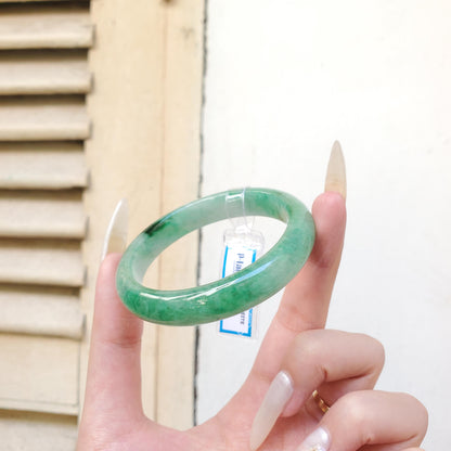 Yingmart 55mm PNJ Certified Natural Color Green White  Natural Jadeite Jade Bangle Bracelet, Real Gemstone Gift for Her Mom Sister Grandma