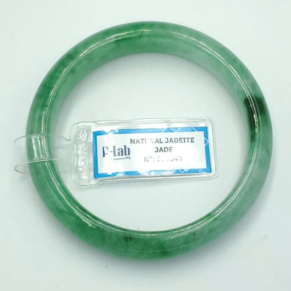 Yingmart 55mm PNJ Certified Natural Color Green White  Natural Jadeite Jade Bangle Bracelet, Real Gemstone Gift for Her Mom Sister Grandma