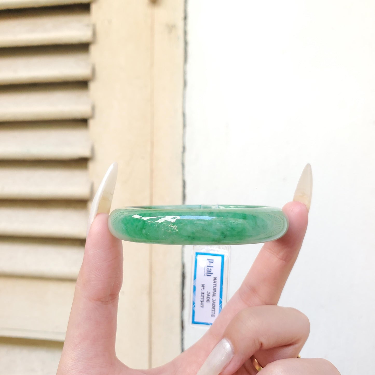 Yingmart 55mm PNJ Certified Natural Color Green White  Natural Jadeite Jade Bangle Bracelet, Real Gemstone Gift for Her Mom Sister Grandma