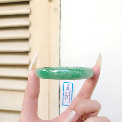 Yingmart 55mm PNJ Certified Natural Color Green White  Natural Jadeite Jade Bangle Bracelet, Real Gemstone Gift for Her Mom Sister Grandma