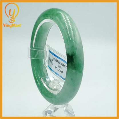 Yingmart 55mm PNJ Certified Natural Color Green White  Natural Jadeite Jade Bangle Bracelet, Real Gemstone Gift for Her Mom Sister Grandma
