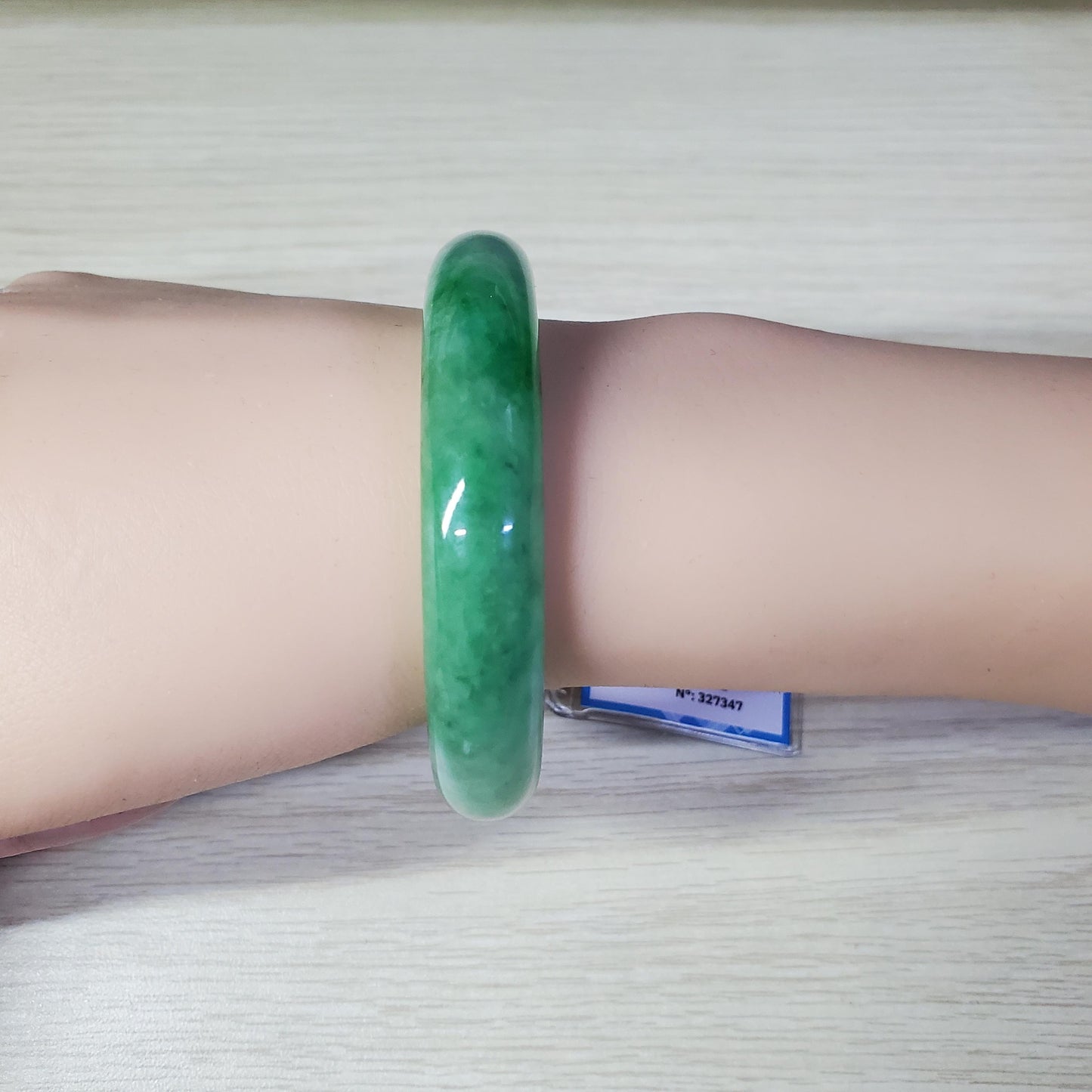 Yingmart 55mm PNJ Certified Natural Color Green White  Natural Jadeite Jade Bangle Bracelet, Real Gemstone Gift for Her Mom Sister Grandma
