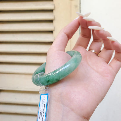 Yingmart 52mm PNJ Certified Natural Color Green White  Natural Jadeite Jade Bangle Bracelet, Real Gemstone Gift for Her Mom Sister Grandma