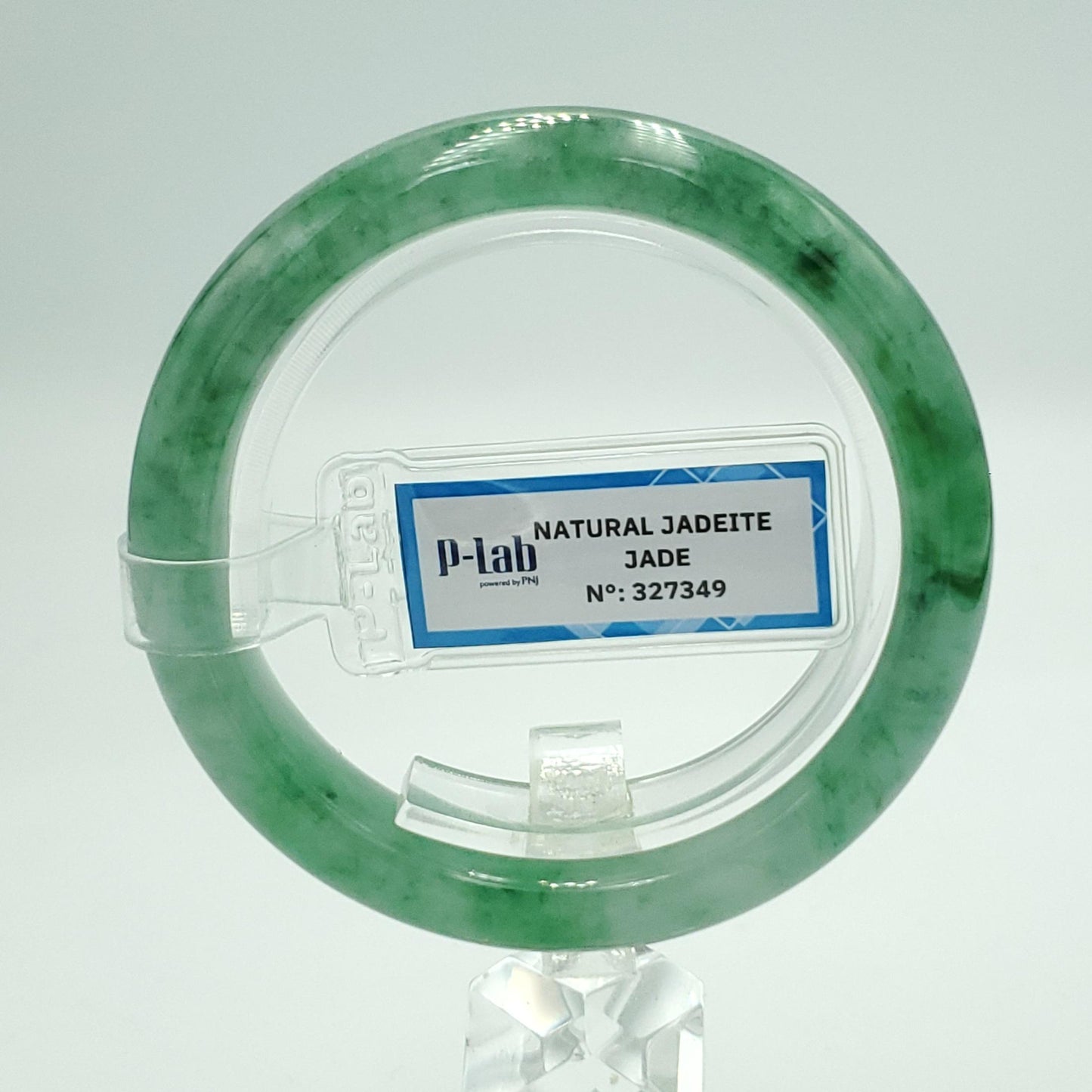 Yingmart 52mm PNJ Certified Natural Color Green White  Natural Jadeite Jade Bangle Bracelet, Real Gemstone Gift for Her Mom Sister Grandma