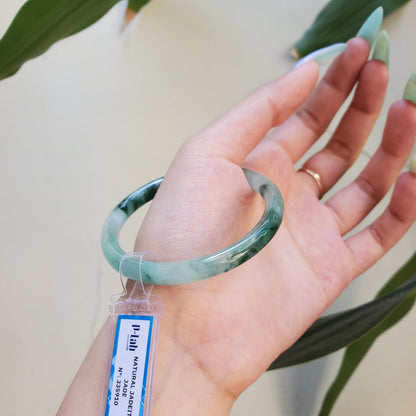 Yingmart 54mm PNJ Certified Natural Color Green Grey White Natural Jadeite Jade Bangle Bracelet, Real Gemstone Gift for Mom Sister Grandma