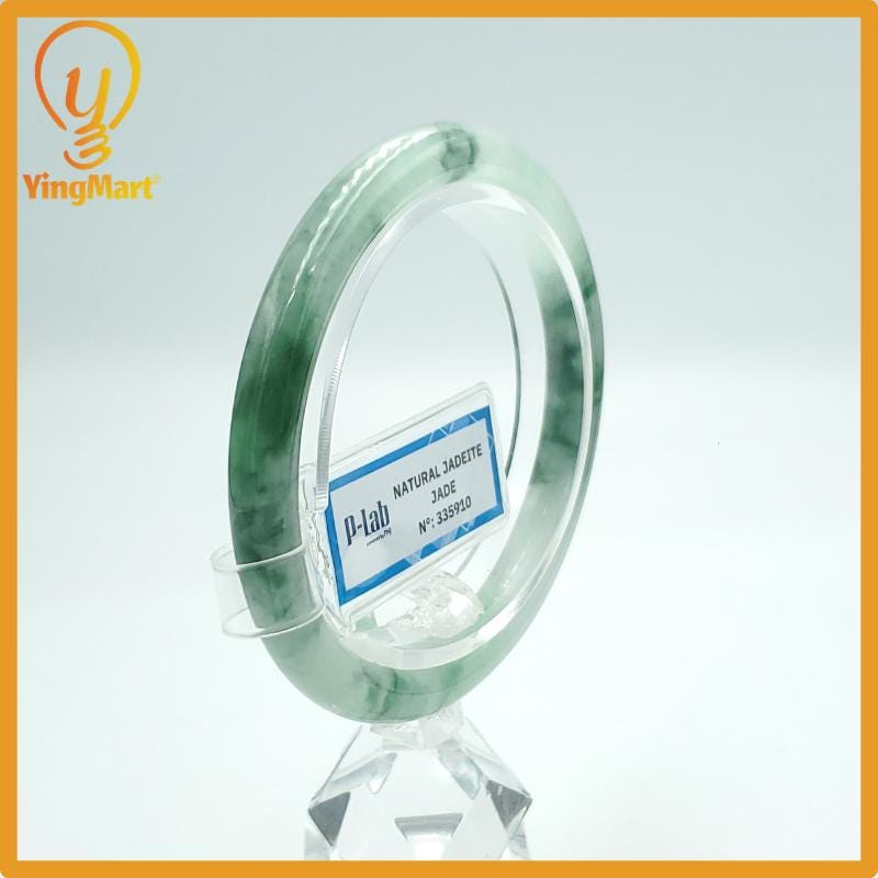 Yingmart 54mm PNJ Certified Natural Color Green Grey White Natural Jadeite Jade Bangle Bracelet, Real Gemstone Gift for Mom Sister Grandma