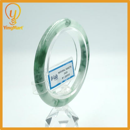 Yingmart 54mm PNJ Certified Natural Color Green Grey White Natural Jadeite Jade Bangle Bracelet, Real Gemstone Gift for Mom Sister Grandma