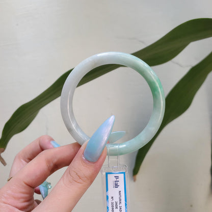 Yingmart 56mm PNJ Certified Natural Color Green White Natural Jadeite Jade Bangle Bracelet, Real Gemstone Gift for Her Mom Sister Grandma