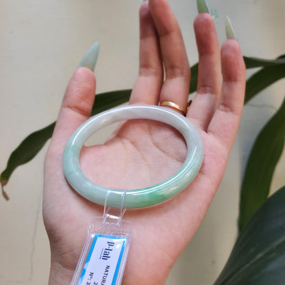 Yingmart 56mm PNJ Certified Natural Color Green White Natural Jadeite Jade Bangle Bracelet, Real Gemstone Gift for Her Mom Sister Grandma