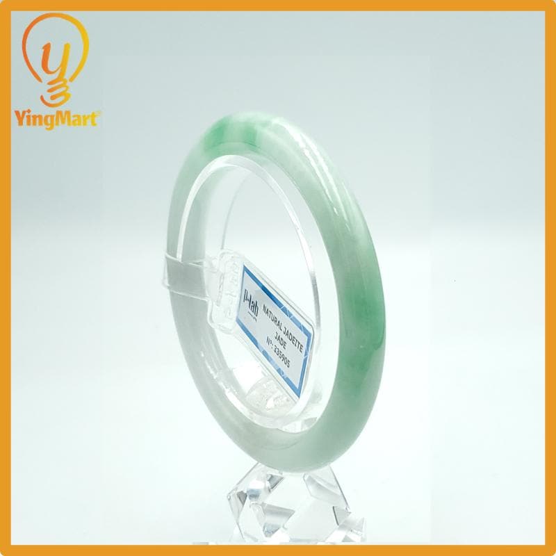 Yingmart 56mm PNJ Certified Natural Color Green White Natural Jadeite Jade Bangle Bracelet, Real Gemstone Gift for Her Mom Sister Grandma