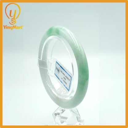 Yingmart 56mm PNJ Certified Natural Color Green White Natural Jadeite Jade Bangle Bracelet, Real Gemstone Gift for Her Mom Sister Grandma