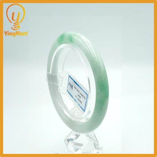 Yingmart 56mm PNJ Certified Natural Color Green White Natural Jadeite Jade Bangle Bracelet, Real Gemstone Gift for Her Mom Sister Grandma