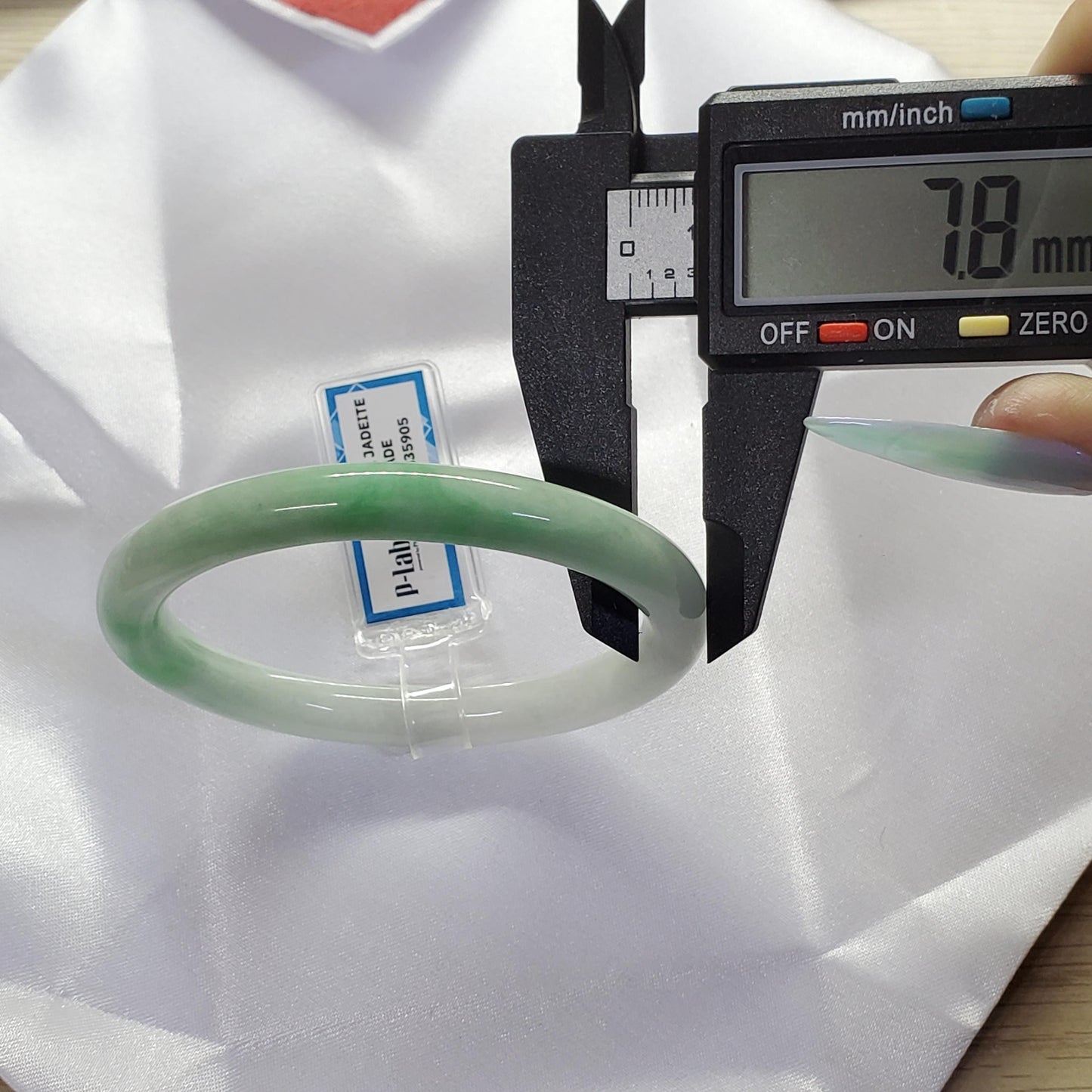 Yingmart 56mm PNJ Certified Natural Color Green White Natural Jadeite Jade Bangle Bracelet, Real Gemstone Gift for Her Mom Sister Grandma