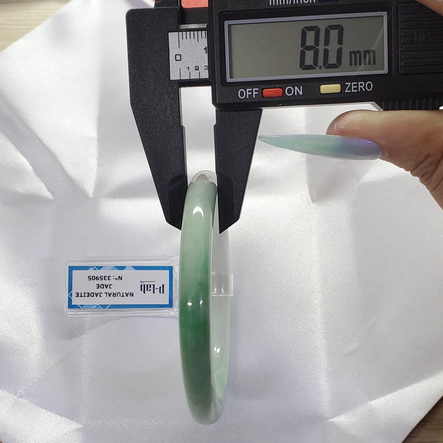 Yingmart 56mm PNJ Certified Natural Color Green White Natural Jadeite Jade Bangle Bracelet, Real Gemstone Gift for Her Mom Sister Grandma