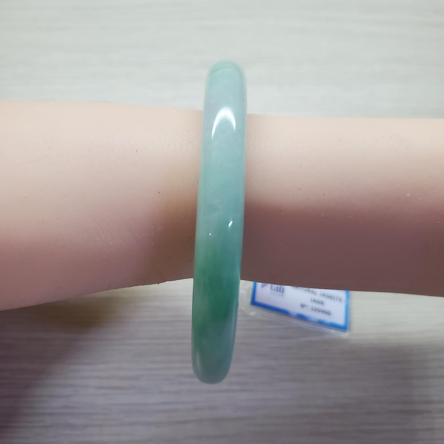 Yingmart 56mm PNJ Certified Natural Color Green White Natural Jadeite Jade Bangle Bracelet, Real Gemstone Gift for Her Mom Sister Grandma