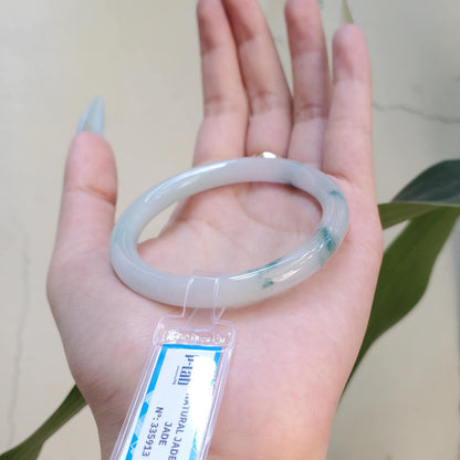 Yingmart 53mm PNJ Certified Natural Color Green White Natural Jadeite Jade Bangle Bracelet, Real Gemstone Gift for Her Mom Sister Grandma