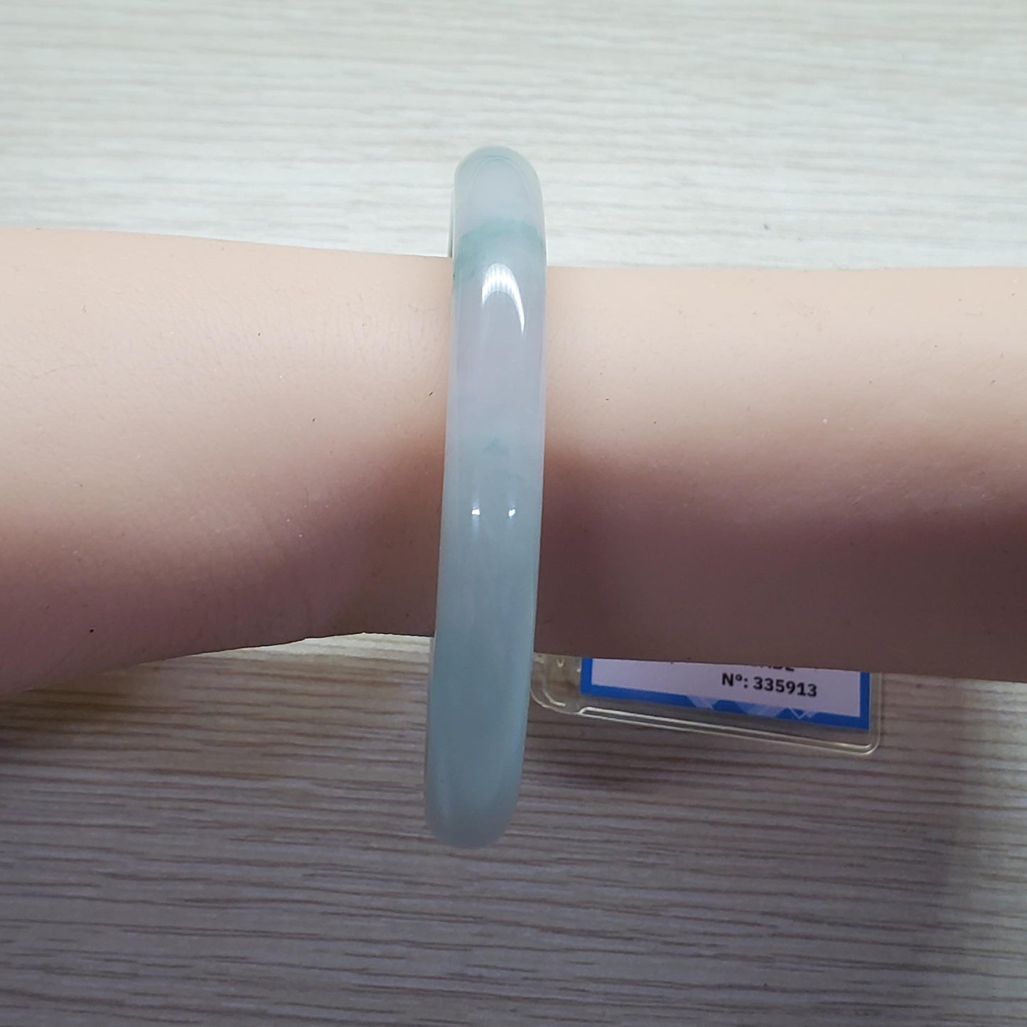 Yingmart 53mm PNJ Certified Natural Color Green White Natural Jadeite Jade Bangle Bracelet, Real Gemstone Gift for Her Mom Sister Grandma
