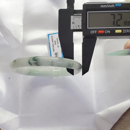 Yingmart 53mm PNJ Certified Natural Color Green White Natural Jadeite Jade Bangle Bracelet, Real Gemstone Gift for Her Mom Sister Grandma