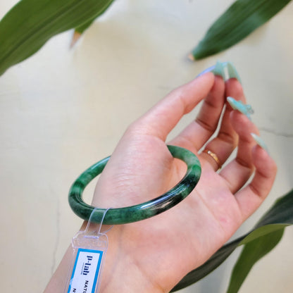 Yingmart 59mm PNJ Certified Natural Color Green Black White Natural Jadeite Jade Bangle Bracelet, Real Gemstone Gift for Mom Sister Grandma