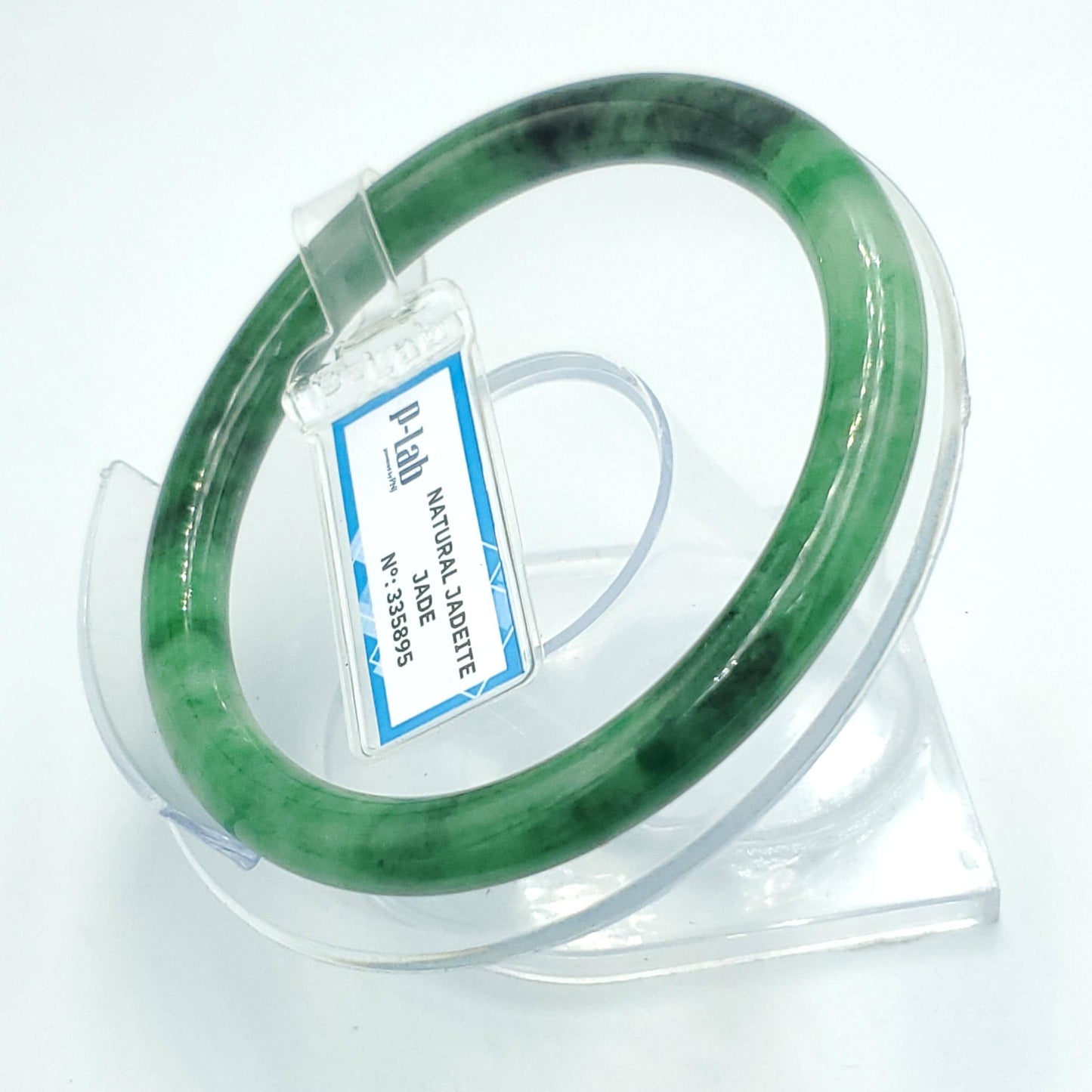 Yingmart 59mm PNJ Certified Natural Color Green Black White Natural Jadeite Jade Bangle Bracelet, Real Gemstone Gift for Mom Sister Grandma